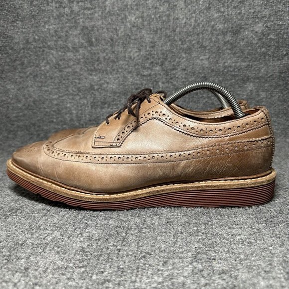 Allen Edmonds Shannon Drive Oxford Shoes Mens 10 Tan Distress Leather Wingtip - Picture 3 of 11